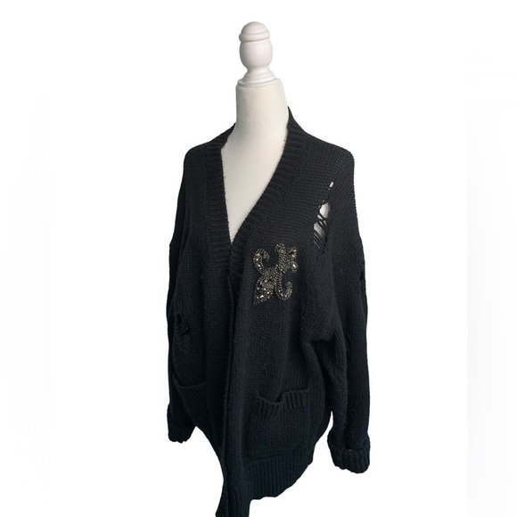 The Kooples Fleur De Lys Embellished Wool-Blend Oversized Cardigan S/M/L/XL - Picture 4 of 11